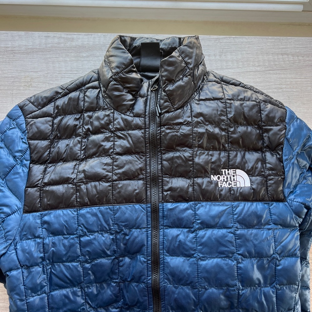 The North Face Black and Blue Quilted Puffer Jacket with Stand-Up Collar